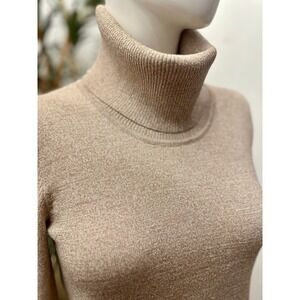 Cable And Gauge‎ Turtleneck Sweater Women Size M Gold Glittery Shimmery Holiday